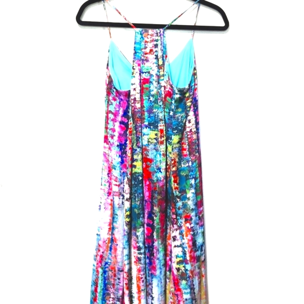 NEW! Nicole Miller New York Satin Watercolor Multicolor Maxi Dress Size Small - Picture 9 of 13